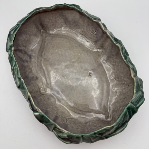 McCoy USA Pottery Cabbage Leaf Bowl Planter Green Gray Vintage 10 Inch Leaves - Picture 4 of 7